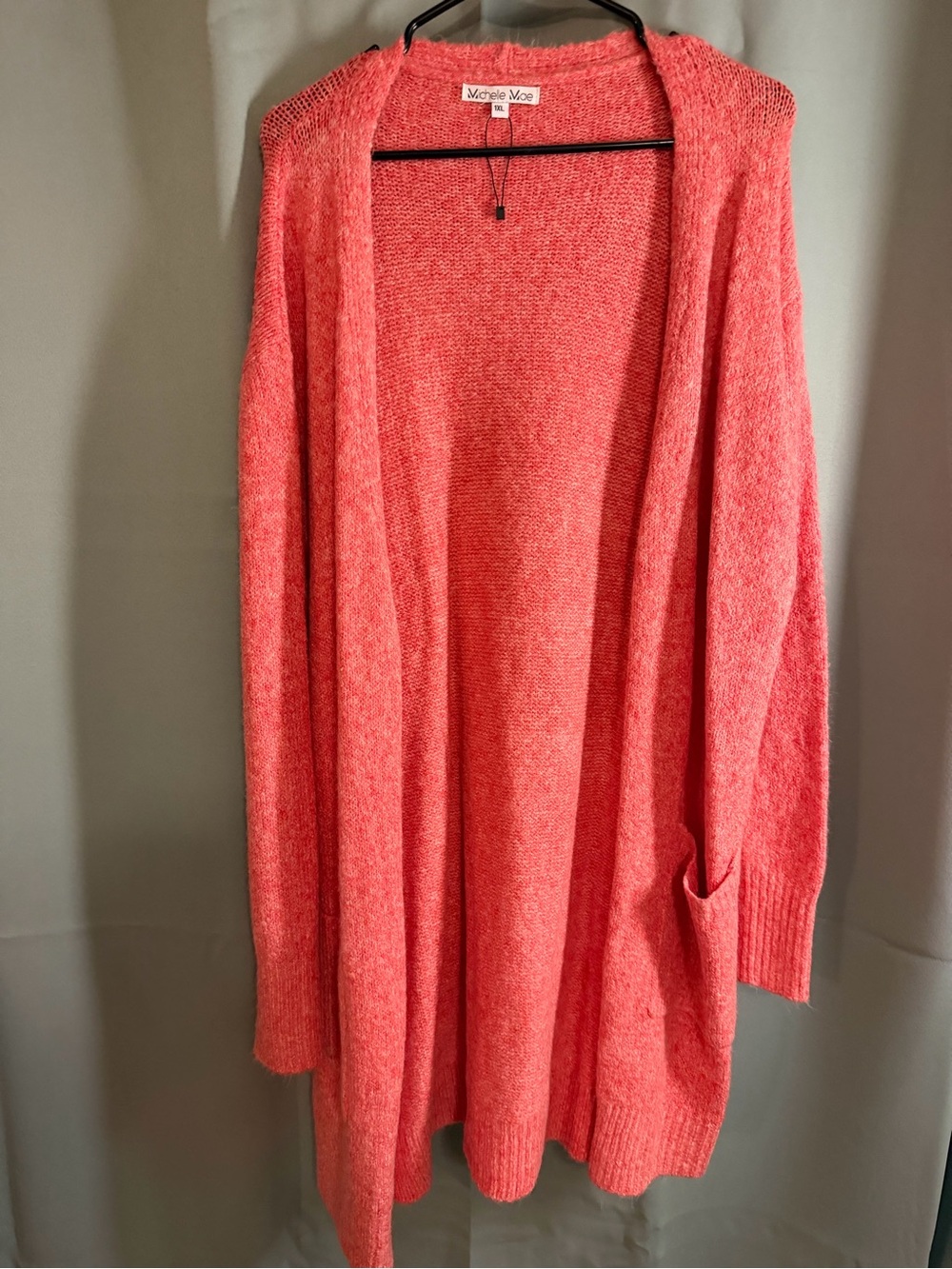 Michelle Mae Coral-Red Open Front Knit Cardigan
